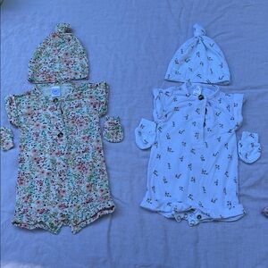 Girl Bundle of Lou Lou and company NB Shortalls with matching mittens and hats